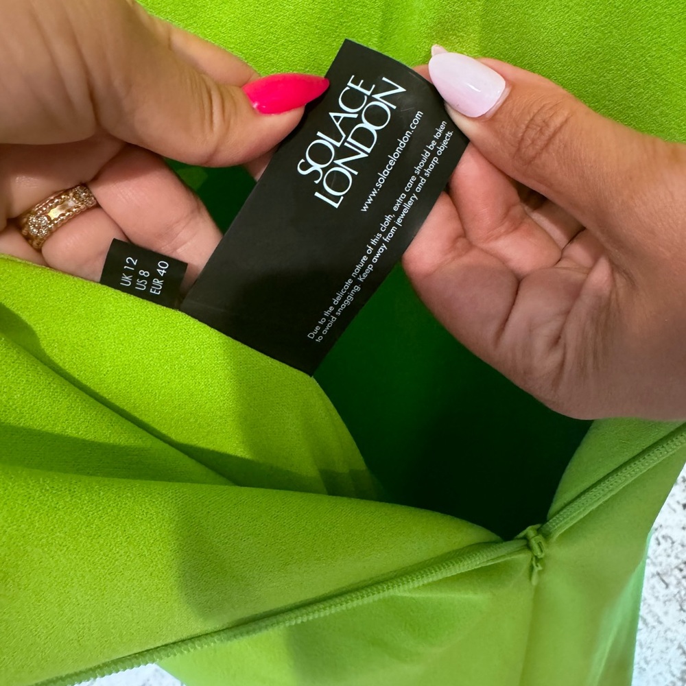 Solace London Neon Lime Green Off-Shoulder Gown with Statement Puff Sleeves - Picture 3 of 6